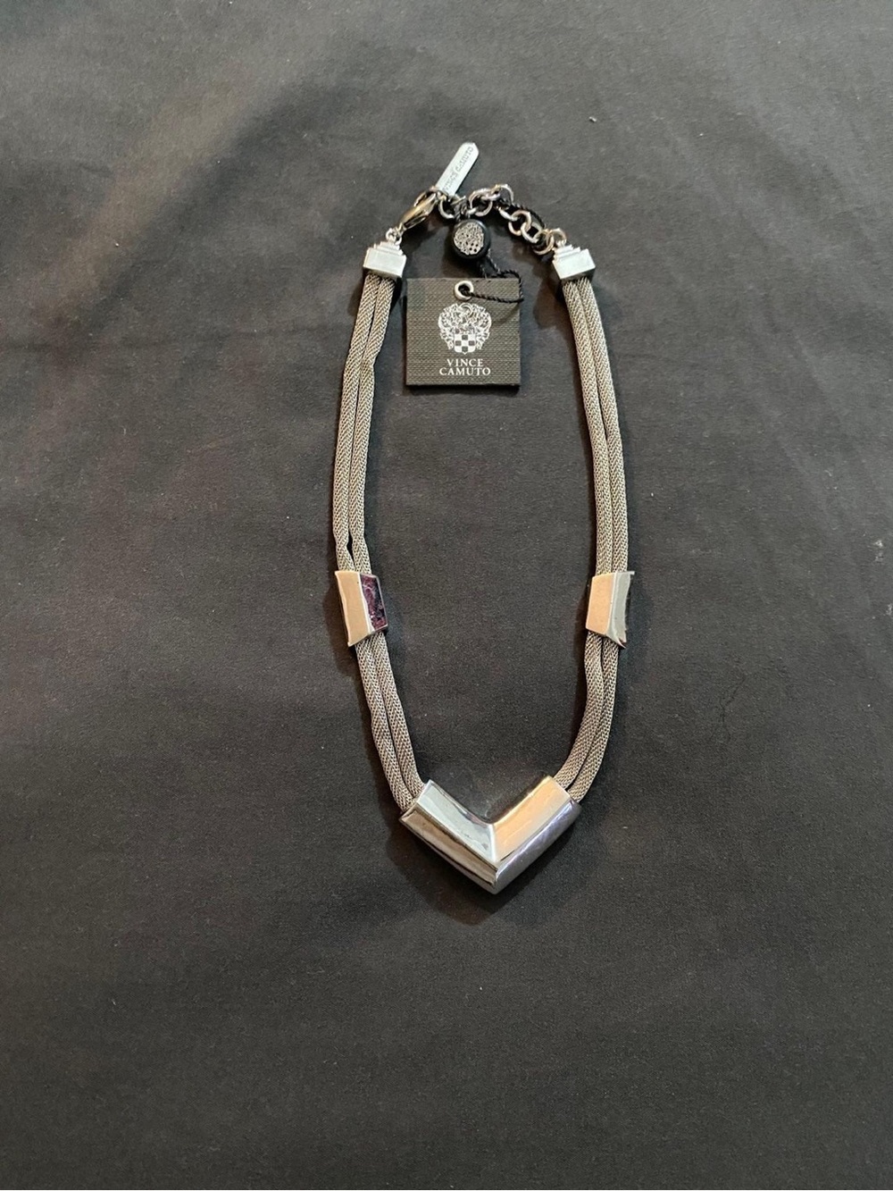 Vince Camuto Gunmetal and Silver Chevron Mesh Necklace